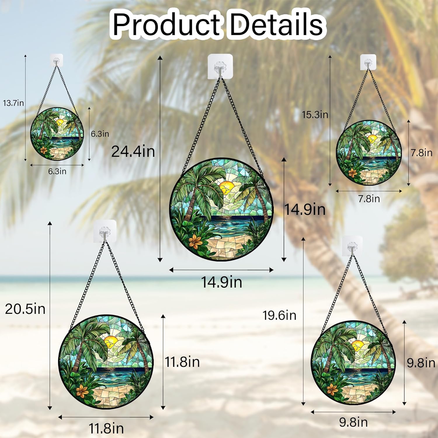 Stained Glass Window Hanging, Green Beach Scenery Suncatcher Diamond Glass Panel Hangings Sun Catchers Decor for Birthday for Women, Men, Wife, Aunt, and Mom 14.9x14.9 in-VerdiqueGarden