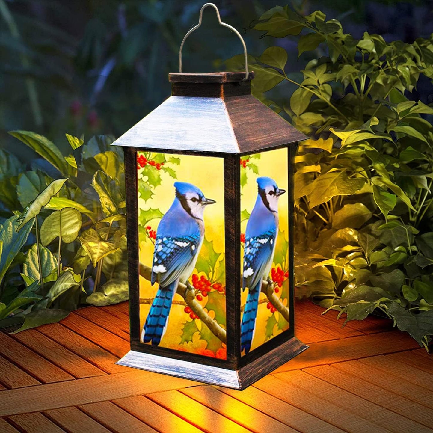 Solar Lanterns Outdoor Hanging Blue Jay Solar Lights Decorative for Garden Patio Porch and Tabletop PVC Waterproof LED Lantern (1pack)…-VerdiqueGarden