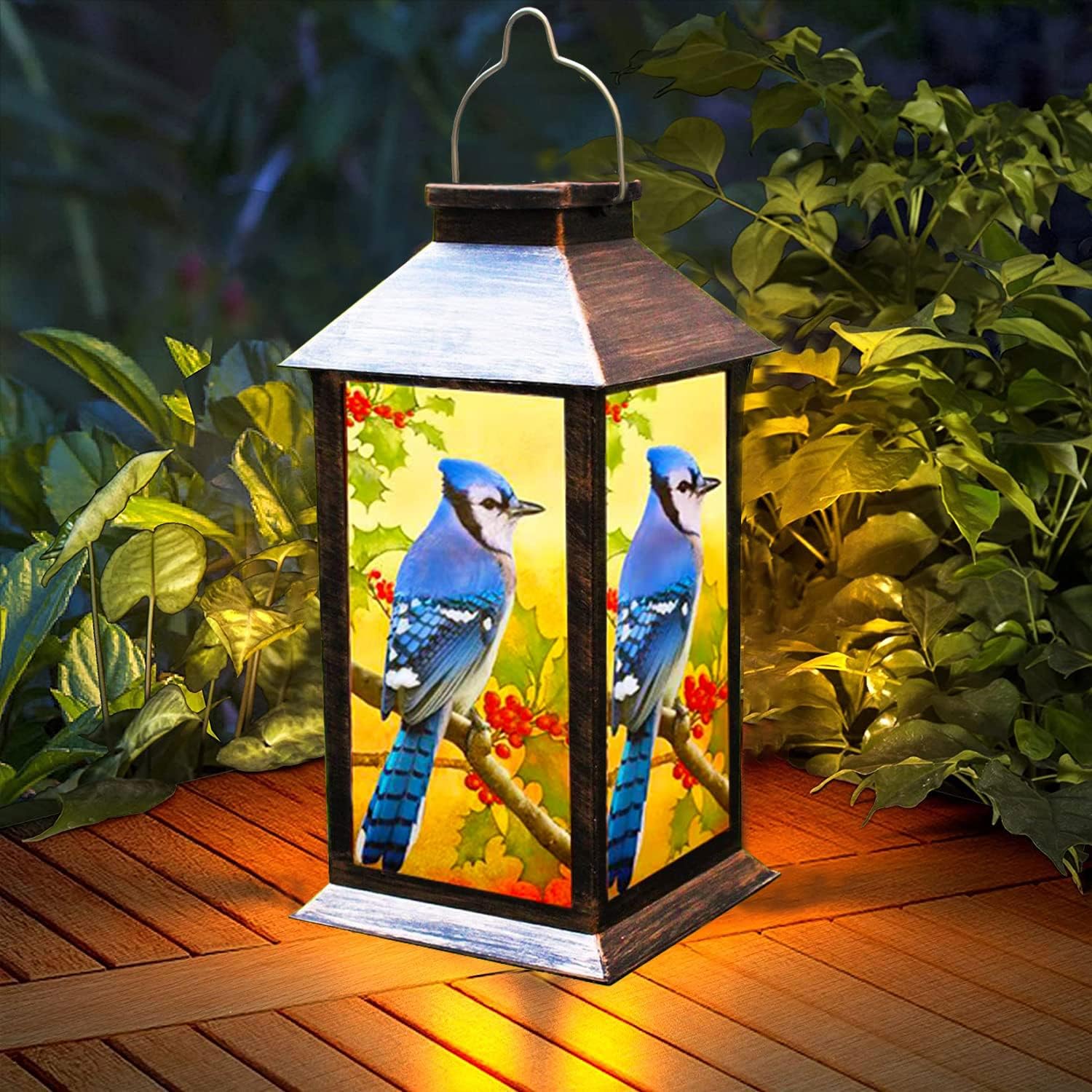 Solar Lanterns Outdoor Hanging Blue Jay Solar Lights Decorative for Garden Patio Porch and Tabletop PVC Waterproof LED Lantern (1pack)…-VerdiqueGarden
