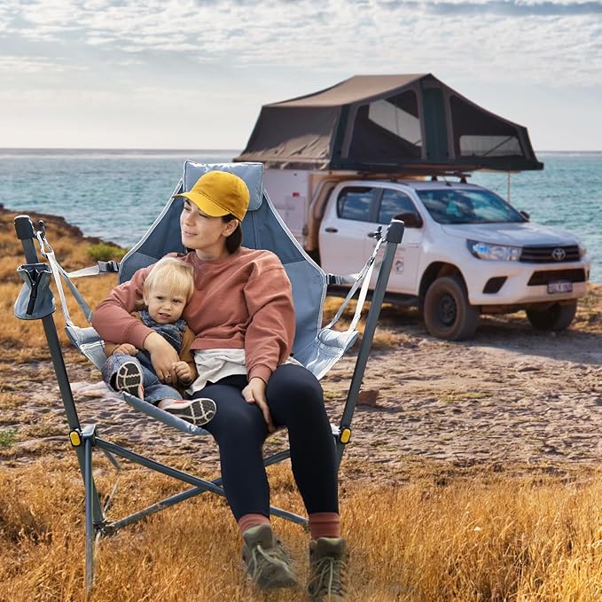 TIMBER RIDGE Hammock Camping Chair with Adjustable Backrest, Heavy Duty Folding Hammock Chair Supports 300lbs, Portable Hammock Chair for Camping, Travelling and Patio, Grey-VerdiqueGarden