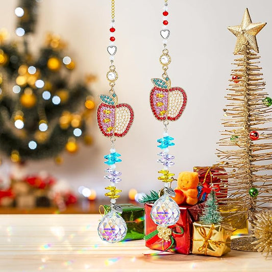 H&D HYALINE & DORA Set of 2 Crystal Sun Catchers Christmas Apple Pendant with Rhinestones, Hanging Colorful Crystal Ball Prism Sun Catcher for Home Wedding Party Christmas Garden Decor-VerdiqueGarden