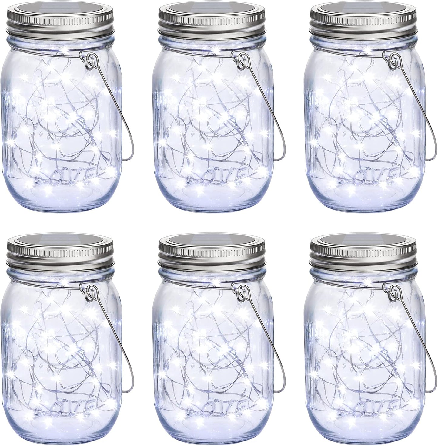 Mlambert Mason Jar Solar Lights 30 LEDs, 6 Pack Hanging Solar Lanterns Outdoor, Waterproof Fairy Lights Outdoor Lanterns for Patio Garden, Cool White-VerdiqueGarden