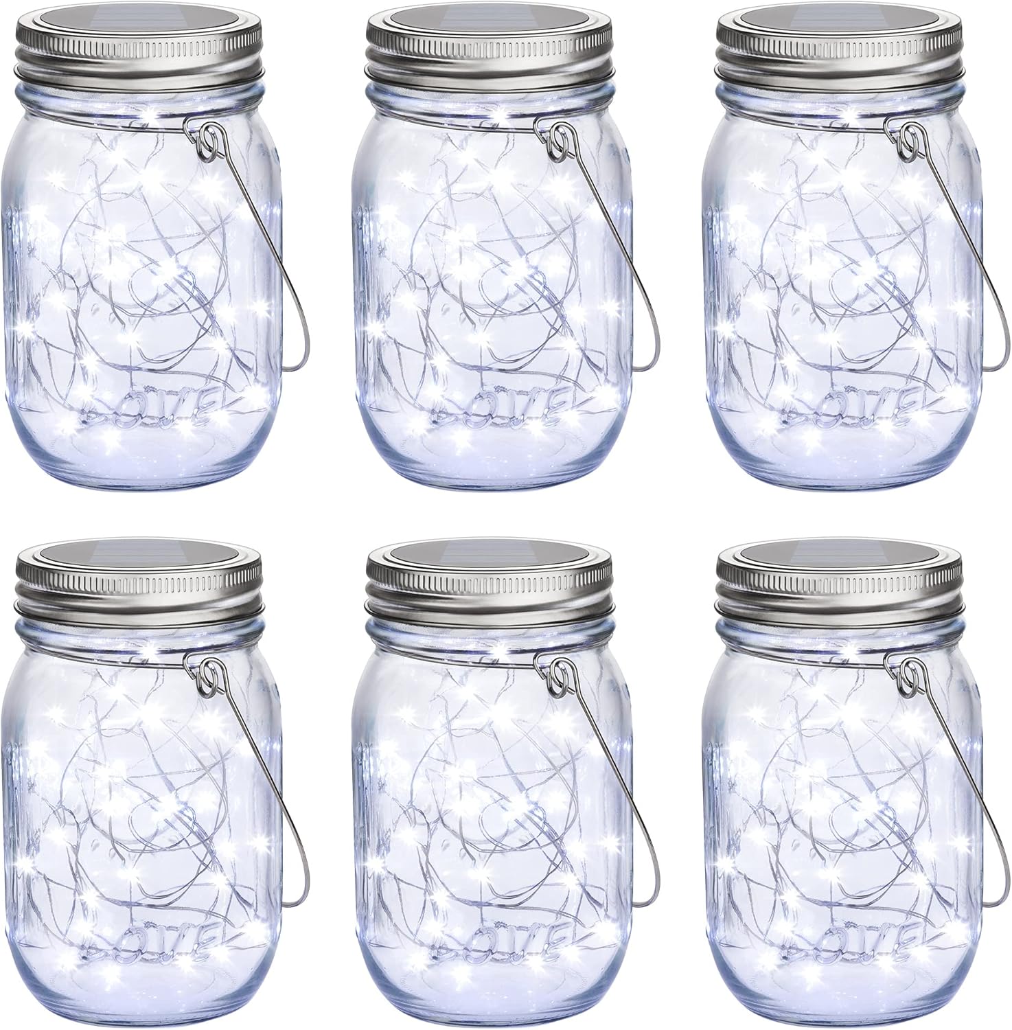 Mlambert Mason Jar Solar Lights 30 LEDs, 6 Pack Hanging Solar Lanterns Outdoor, Waterproof Fairy Lights Outdoor Lanterns for Patio Garden, Cool White-VerdiqueGarden