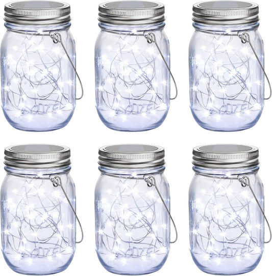 Mlambert Mason Jar Solar Lights 30 LEDs, 6 Pack Hanging Solar Lanterns Outdoor, Waterproof Fairy Lights Outdoor Lanterns for Patio Garden, Cool White-VerdiqueGarden