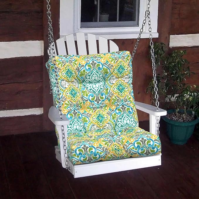 LVTXIII Outdoor Tufted Low Back Cushions, Solid Fluffy Seat and Back Chair Cushion with Ties, Patio Replacement Rocking Chair Cushion for Outdoor Furniture Use, 21 W x 21D, 2 Pack, Damask Green-VerdiqueGarden