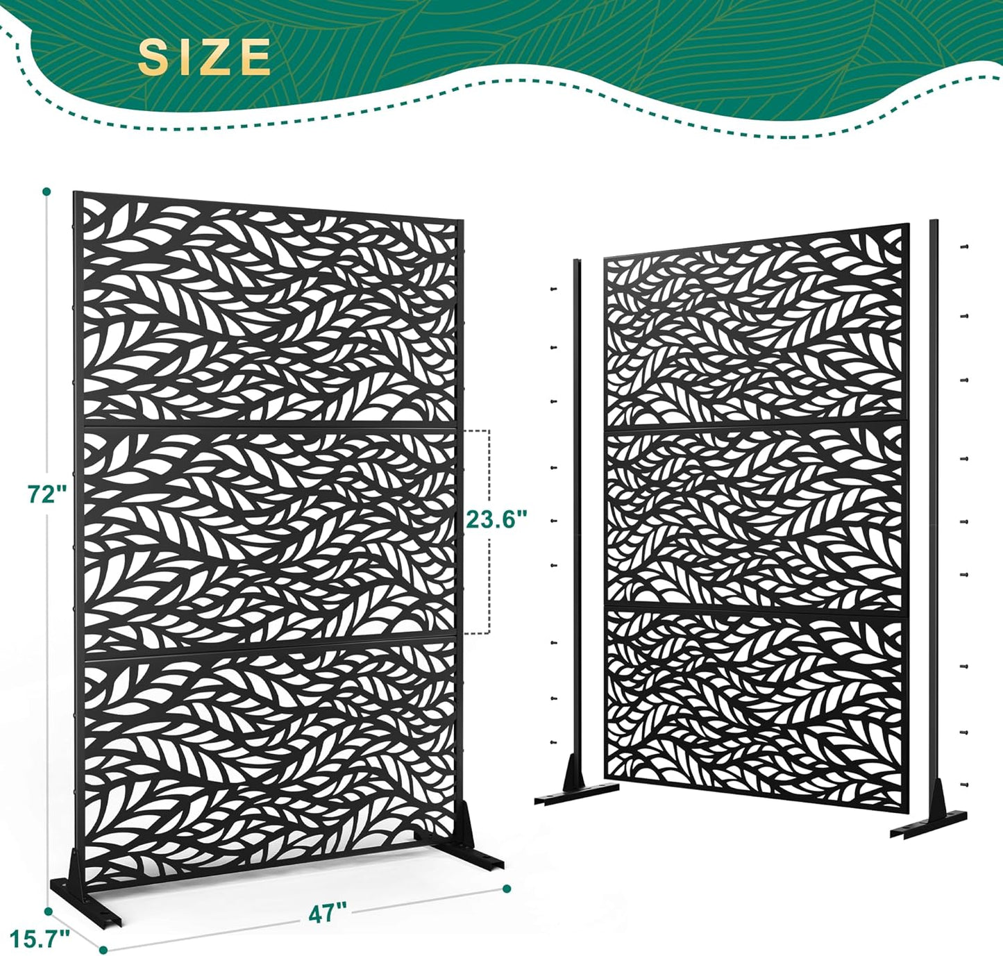 72" H47" W Metal Outdoor Privacy Screen - Freestanding, Decorative Fence (3 Panels)-VerdiqueGarden