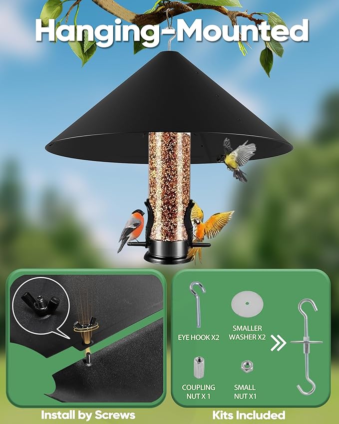 19 Inch Metal Squirrel Baffle for Bird Feeder, Squirrel Proof for Hanging Bird Feeder, Outdoor Bird Feeder Cover, Hummingbird Feeder Umbrella, Rust Chew Proof Heavy Duty-VerdiqueGarden