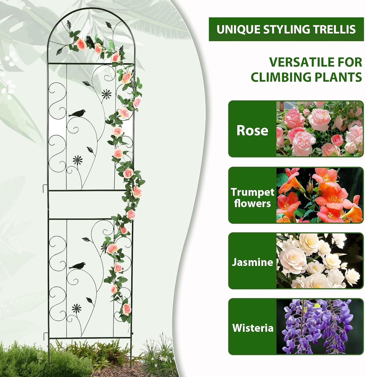 Metal Garden Trellis for Climbing Plants, 2 Pack 86.5" x 19.7" Black Plant Trellis Outdoor, Clematis Rrellis Outdoor, Arched Decoration Suitable for lawns, Gard-VerdiqueGarden