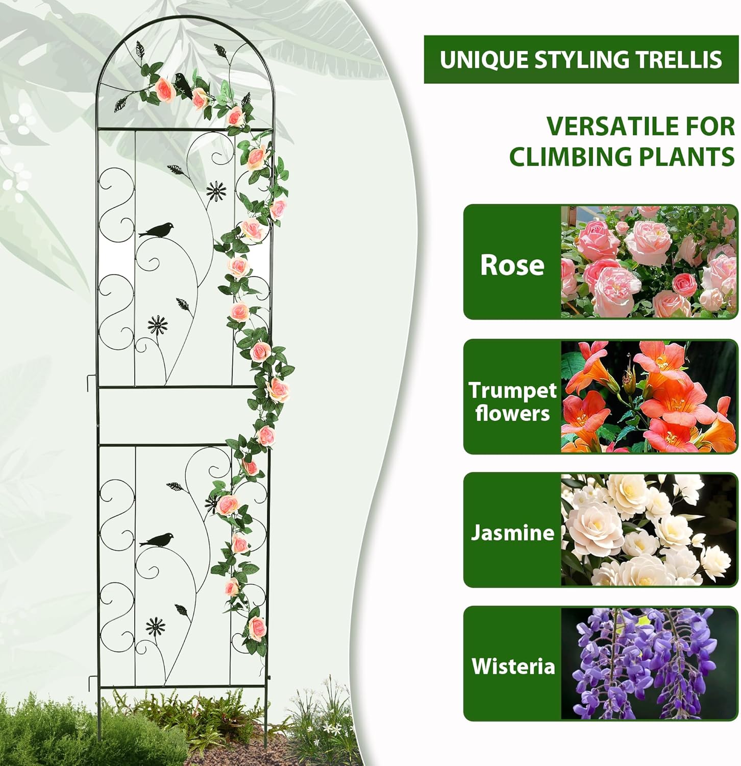 Metal Garden Trellis for Climbing Plants, 86.5" x 19.7" metal plant trellis outdoor, Black Iron Garden Trellis, Clematis Rrellis Outdoor, Arched Outdoor Decoration suitable for courtyards, lawns, gard-VerdiqueGarden