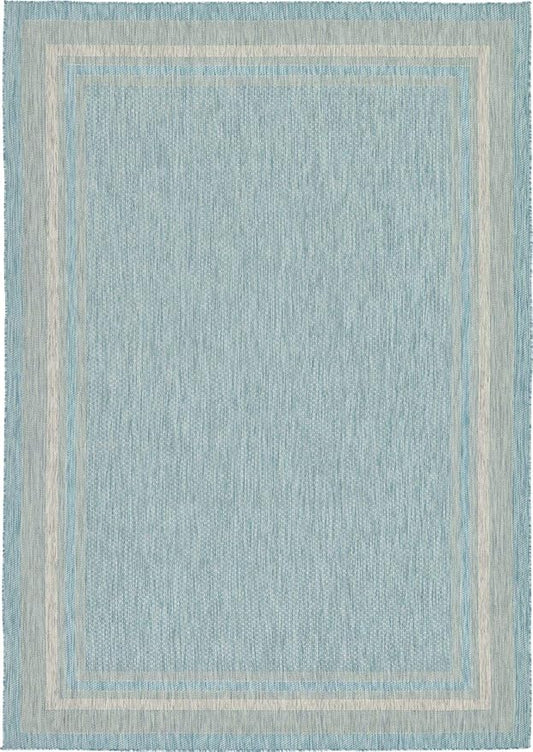 Unique Loom Outdoor Border Collection Area Rug - Soft Border (8' x 11' 4" Rectangle, Aquamarine/ Ivory)-VerdiqueGarden