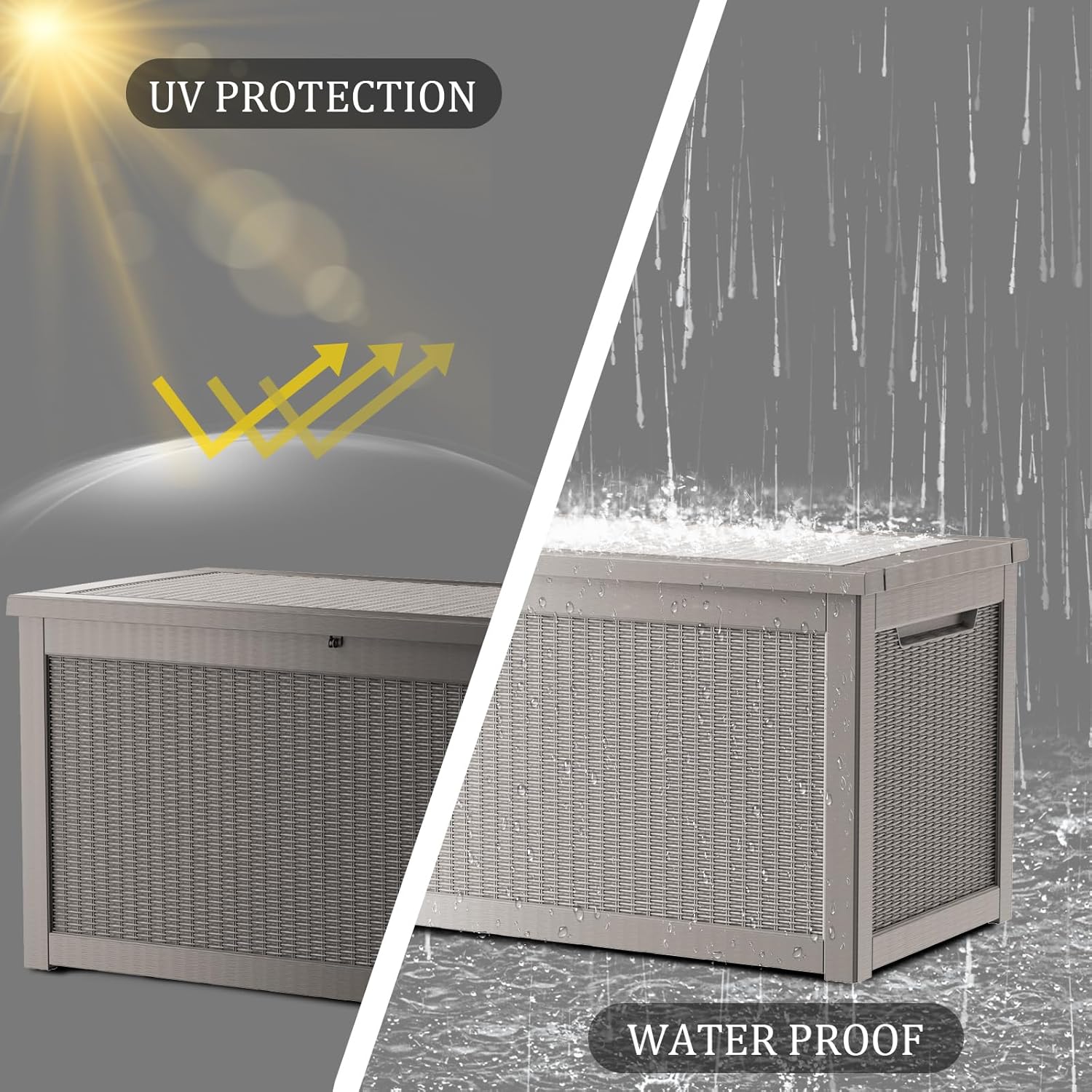 320 Gallon Waterproof Deck Box, Lockable Resin Storage Box for Patio Furniture Cushions Garden Tools and Outdoor Delivery Storage, Coffee-VerdiqueGarden