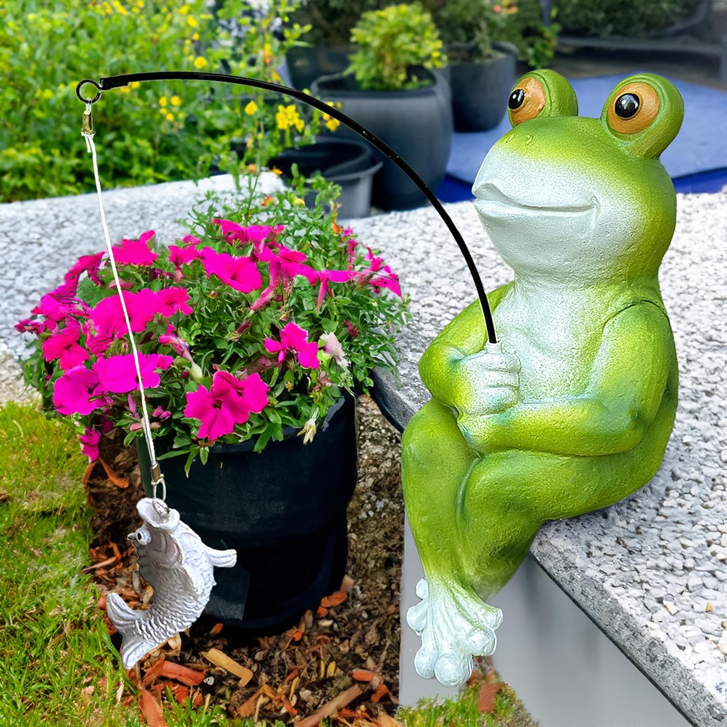 9.5" Fishing Frog Statue, Whimsical Lawn Yard Art, Funny Garden Pond Fisherman Sculpture, Resin Animal Decorative Figurine, Ideal for Frog Lovers-VerdiqueGarden