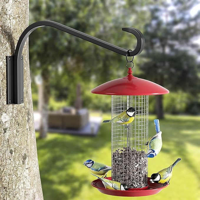 12 Inch 4 Pack Plant Hangers for Indoor/Outdoor Wall Mount - Heavy Duty Hanging Plant Holder & Bird Feeder Hooks, Decorative Black Metal Wall Hangers for Plants, Flower Baskets-VerdiqueGarden