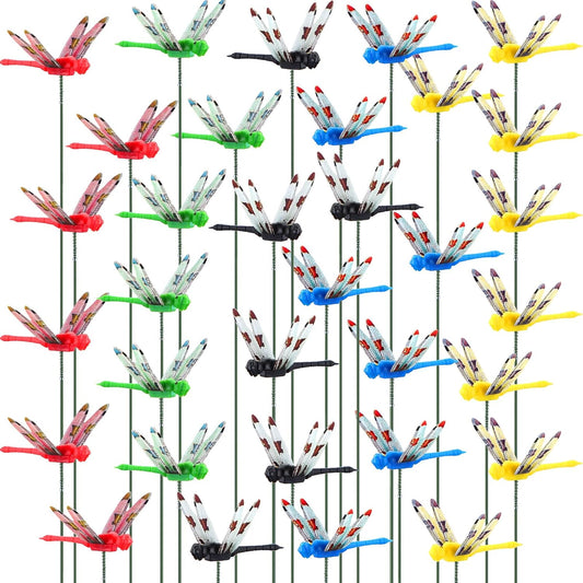 Leinuosen 100 Pcs 2.36" 3D Dragonfly Garden Stakes, Long Dragonfly Stakes Garden Decor Indoor Outdoor Yard Ornaments Flower Pot Patio Decoration(Red, Yellow, Blue, Green, Black)-VerdiqueGarden