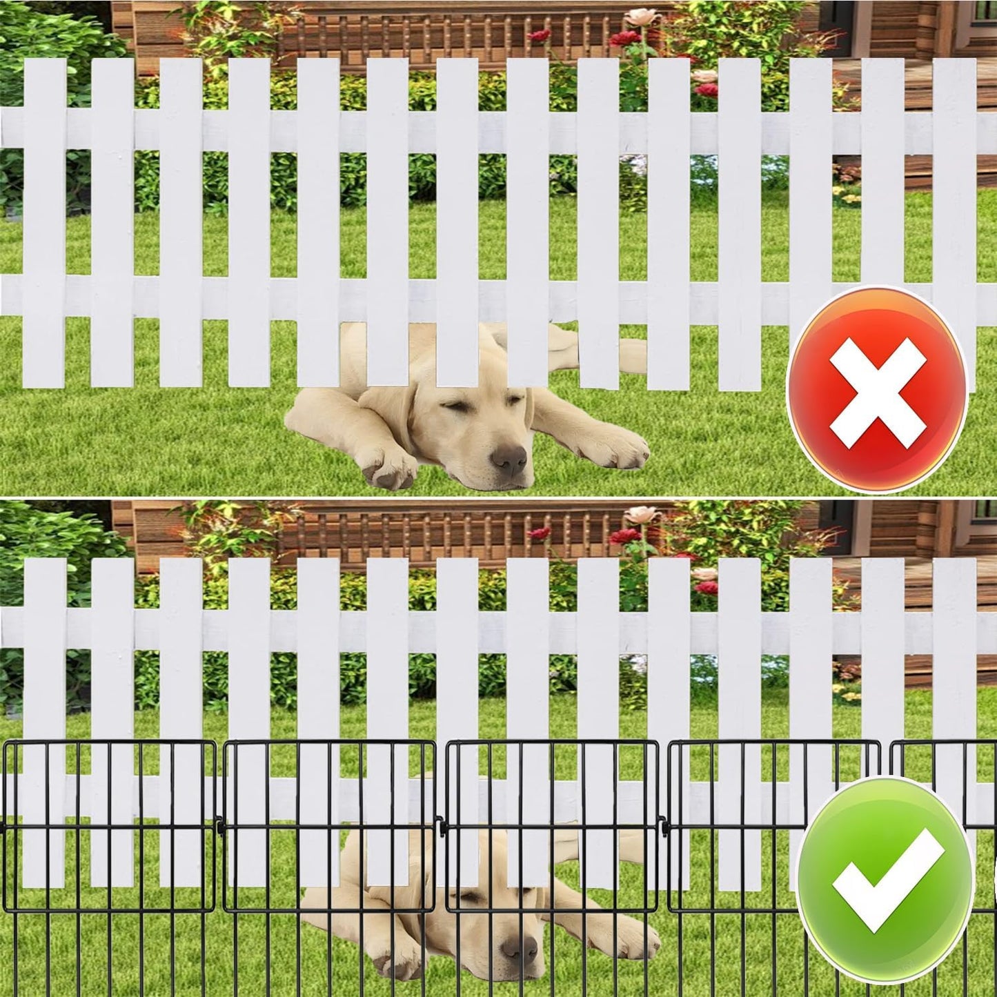 Decorative Garden Fence 17in x10.8ft,10 Pack Rustproof Metal No Dig Fence Animal Barrier for Dog and Rabbits,Square Flower Bed Edging Ornamental Wire Border Panel Fencing,Yard Patio Defense(Square)-VerdiqueGarden