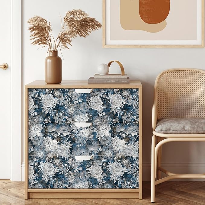Vintage Garden Peel & Stick Floral Wallpaper - Removable White/Blue Vinyl Self Adhesive Mural - 17.7in x 19.68ft-VerdiqueGarden