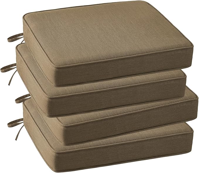 Outdoor Sunbrella Square Corner Seat Cushion, 19"x19"x3", Set of 4, Non Slip Seat Cushion Pads with Removable Cover for Patio Furniture, Garden Yard Lawn, Specrtum Caribou-VerdiqueGarden