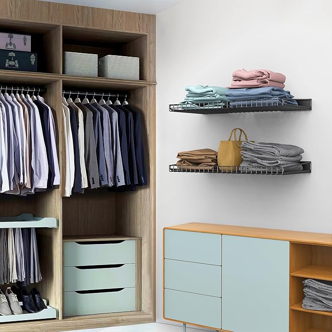 Ultrawall Wall Mounted Storage Shelf for Garage, 2 Pack Metal Shelf Rack, Heavy-Duty Wall Organizer Shelves Suitable for Shop, Shed, Garage 23.5inch x 12inch(Black)-VerdiqueGarden