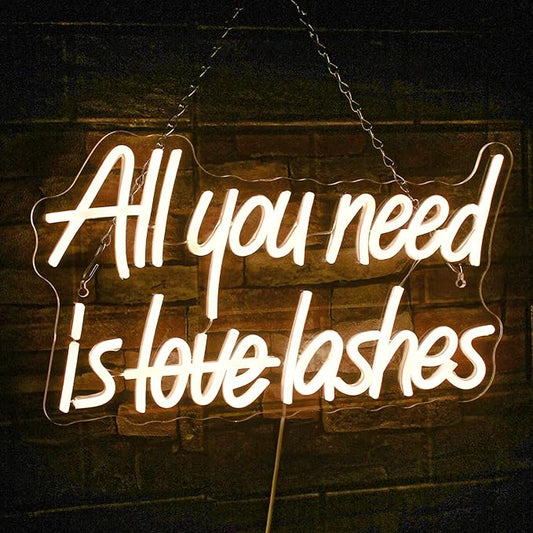 WLHOPE All you need is Lashes Neon Sign, Warm White Led Neon Signs for Wall Decor, USB Lash Neon Signs Letter Neon Lights for Bedroom Bar Party Girls Room Nail Room Salon, Lash Room Decoration-VerdiqueGarden
