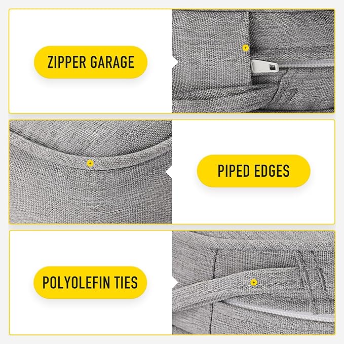 SUNROX Gel Memory Foam Chair Cushions, FadeShield Water-, Stain-Resistant Durable Reversible Seat Cushion Pads with Ties for Indoor/Outdoor Kitchen Dining Office, 19"x19", Set of 4, Heather Grey-VerdiqueGarden