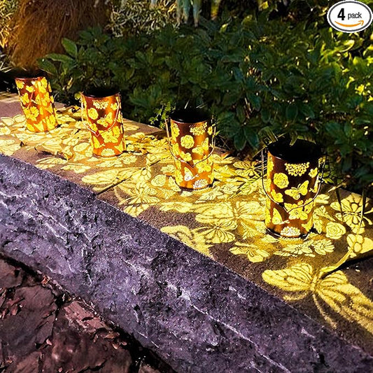 4 Pack Butterfly Solar Lanterns Outdoor Hanging Lantern Lights, Flower Pattern Waterproof LED Garden Decorative Light for Patio Yard Pathway Lawn Front Porch Tree-VerdiqueGarden