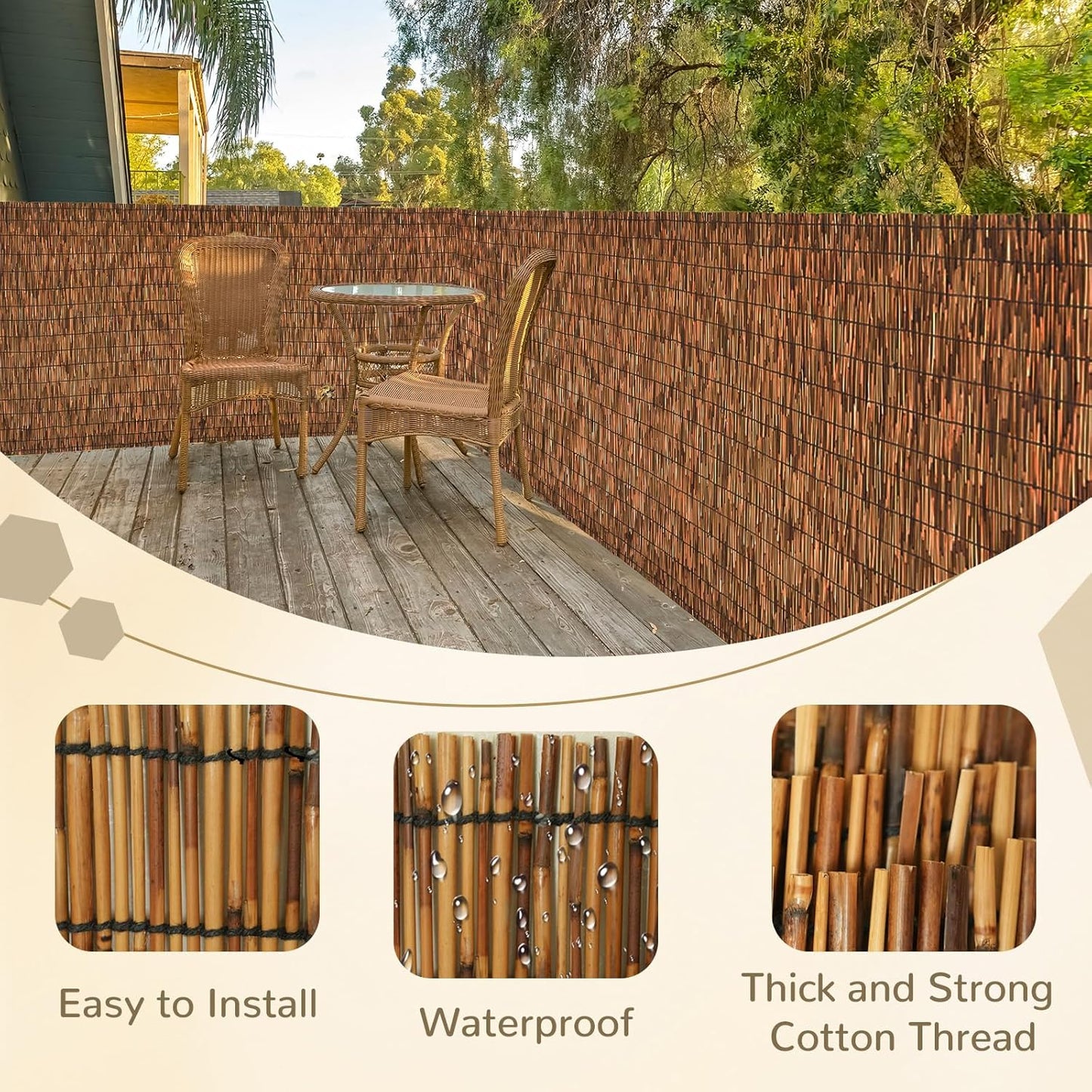 Brown 5.6FT X 16.4FT Reed Fencing Roll, Balcony Privacy Reed Shade Bamboo Fencing Garden Fence Border, Wind Block Sunshade Fence Screen for Outdoor Yard Patio Flower Bed Edge-VerdiqueGarden