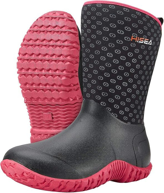HISEA Women's Rubber Garden Boots Waterproof Insulated Yard Gardening Shoes Mid Height for Mud Working Outdoor-VerdiqueGarden