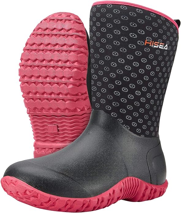 HISEA Women's Rubber Garden Boots Waterproof Insulated Yard Gardening Shoes Mid Height for Mud Working Outdoor-VerdiqueGarden