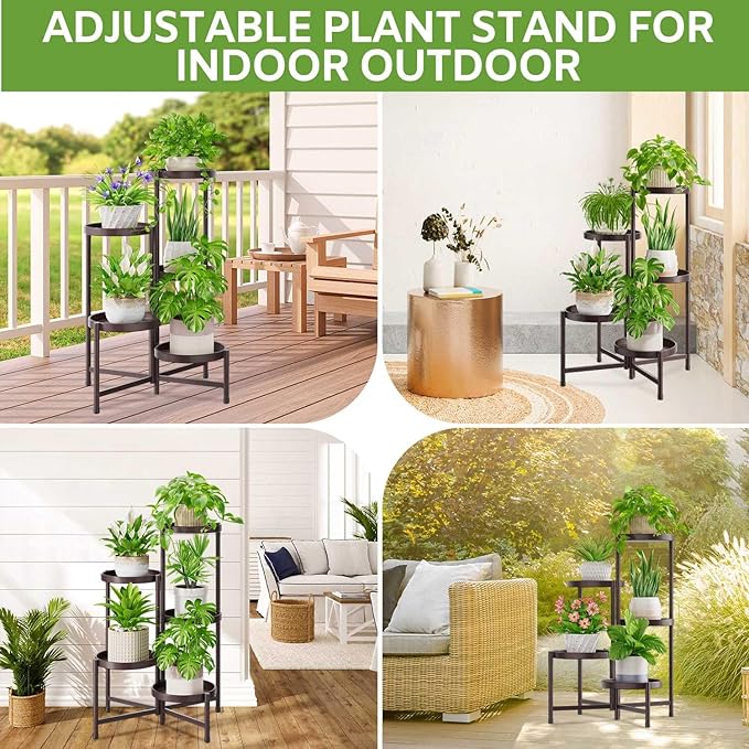 iDavosic.ly 5 Tier Large Plant Stand Indoor, 10 Inch Wide Tall Corner Metal Plant Stands Outdoor for Multiple Plants, Folding Tiered Flower Display Holder Rack Shelf, Violet Bronze-VerdiqueGarden