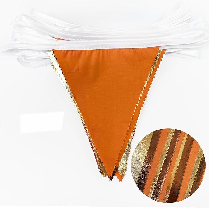 Fall Party Decorations Orange Gold Brown Metallic Fabric Triangle Pennant Banner Flag Bunting Garland for Autumn Fall Thanksgiving Wedding Birthday Bridal Shower Engagement Graduation Party Supplies-VerdiqueGarden
