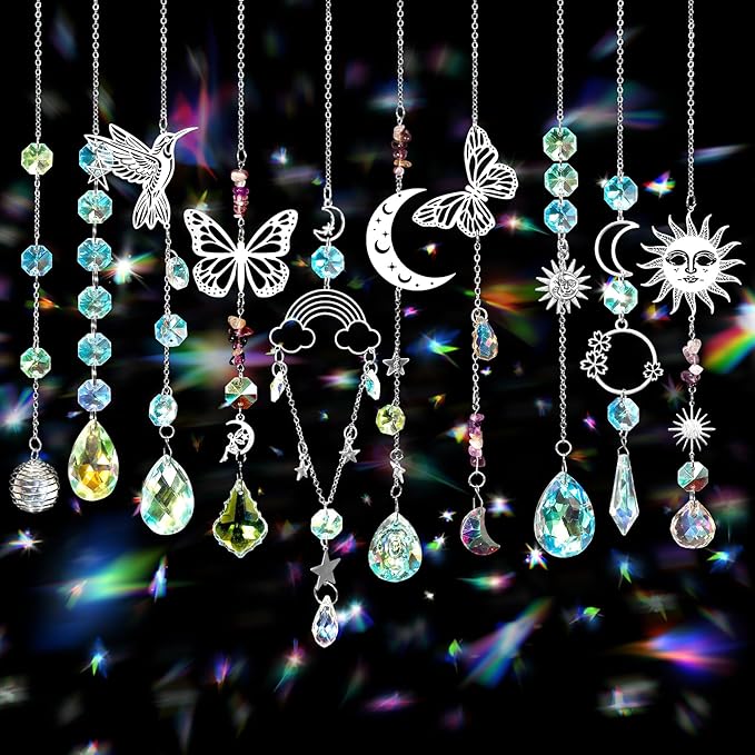 10 Set DIY Suncatcher Making Kits,Crystal Suncatcher Prism Hanging Kit with Hooks/Chain Rainbow Maker,Make Your Own Decorative Hanging Suncatcher for Adults Wedding Windows Home Garden-VerdiqueGarden
