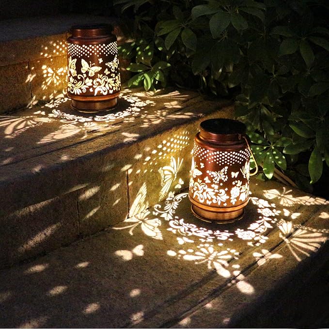 Solar Lanterns Outdoor Waterproof Butterfly Garden Decor Birthday Gifts for Women Mom Grandma, Hanging Solar Lights Metal Lantern Decoration Outside for Yard, Patio, Backyard, Porch-VerdiqueGarden