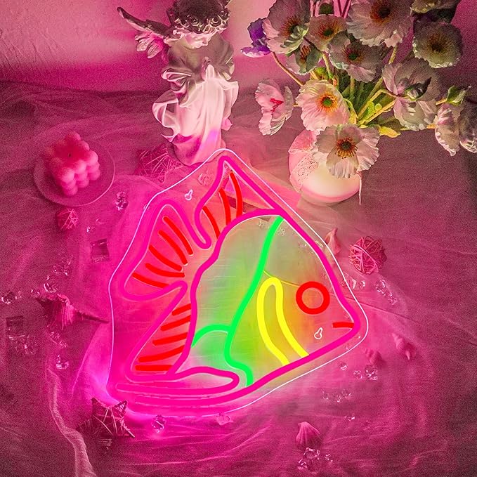Fish Neon Sign Colorful Fat Headed Fish Neon Light Dimmable LED Neon Light for Wall Decor USB Powered Animal Light Up Sign for Bedroom Ocean Museum Boys And Girls Gifts-VerdiqueGarden