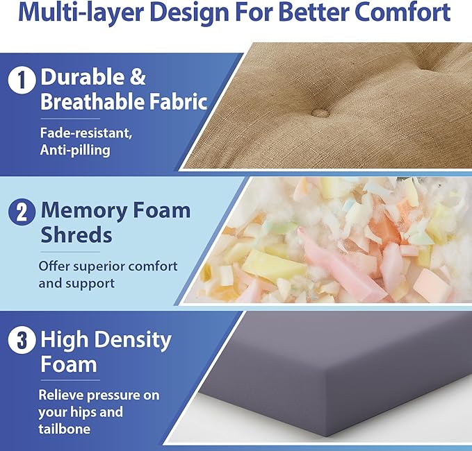 Chair Cushions for Dining Chairs, Dining Chair Cushions, Tufted Indoor Chair Pads with Ties & Non Slip Backing, Seat Cushions for Kitchen Chairs 16.5” x 16.5” x 3.5”, Set of 6, Khaki-VerdiqueGarden