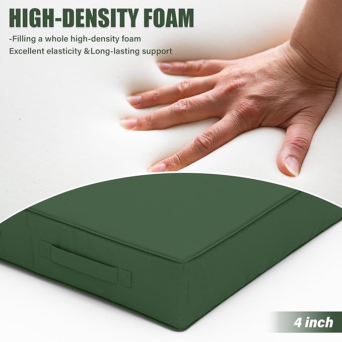 Patio Chair Cushions 19 X 19 X 4 Inch Waterproof Outdoor Seat Cushions for Patio Furniture, Outdoor Sofa Couch Pads with Ties & Handle, Set of 2, Green-VerdiqueGarden