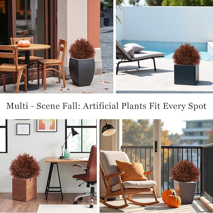 24" Artificial Cedar Topiary Ball Bushes, Set of 2 UV Resistant Fake Trees Outdoor Shrubs with Stake, Weatherproof Faux Plants for Planter, Front Porch, Garden, Yard, Patio Fall Decor-VerdiqueGarden