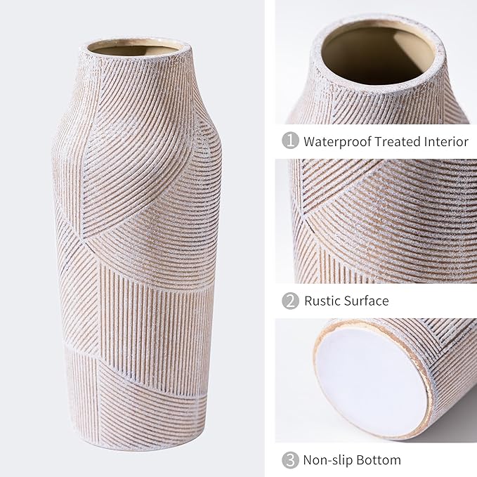 Vintage Ceramic Flower Vase, Terracotta Farmhouse Decorative Rustic Stone Clay Floral Vase, Concrete Grey Home Decor for Living Room, Entryway, Kitchen, Bedroom, Bathroom and Shelf 9.6 Inch-VerdiqueGarden