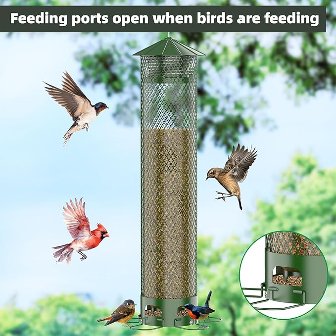 Lager Bird Feeder,Metal Squirrel Proof Bird Feeders for Outdoors Hanging 6.5LB Capacity,Easily Beat Squirrels,Attracting Finch,Cardinal,Chickadee-VerdiqueGarden
