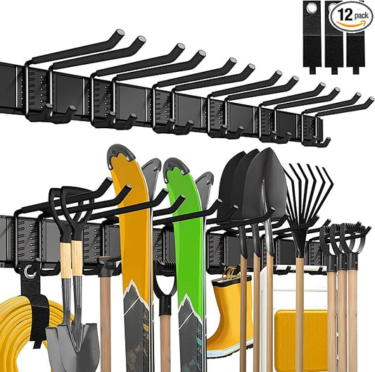 Garage Wall Organizer,12Pack Carries 600 lbs,Garden Tool Organizer 49.5in With Large Storage Space,Easy Assembly, Sturdy Design,for Efficient Tool Storage Garage Organization-VerdiqueGarden