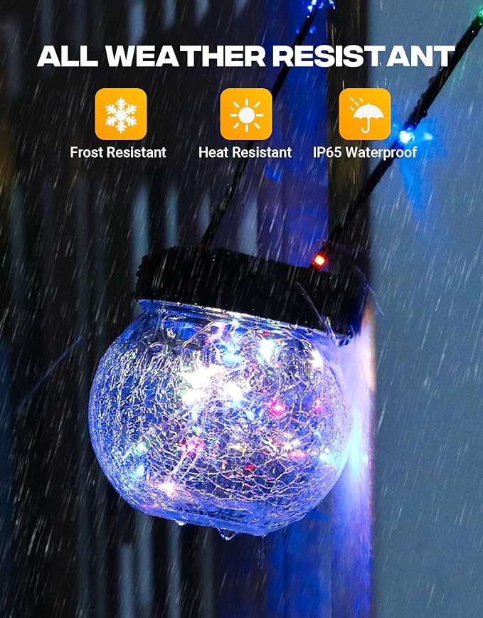 PARTPHONER Solar Lantern Solar Lights Outdoor Waterproof 6-Pack, Solar Powered Hanging Lights Cracked Glass Hanging Globes for Christmas Decoration, Shepherd Hook, Garden Tree Ornaments, Multi-Color-VerdiqueGarden