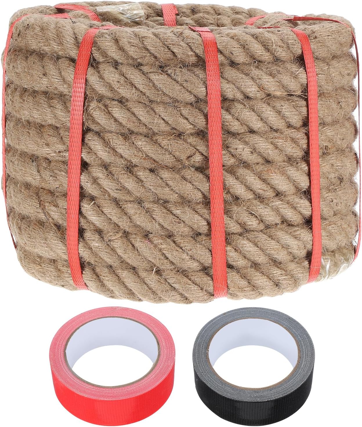 MECCANIXITY Jute Rope 1.1 Inch x 30ft, Thick Twine Rope Ropes Braided Jute Twine Natural Brown Burlap Cord String Heavy Twisted with Tapes for Decorative Crafts Railing Swing Tug of War-VerdiqueGarden