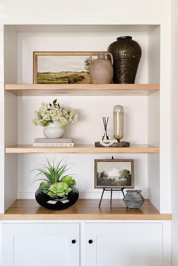 Large Artificial Succulents Plants Faux Succulents in Pots Fake Succulent Arrangement Potted Plants with Black Ceramic Pot for Office Desk Bathroom Shelf Living Room Indoor & Outdoor Home Decor-VerdiqueGarden