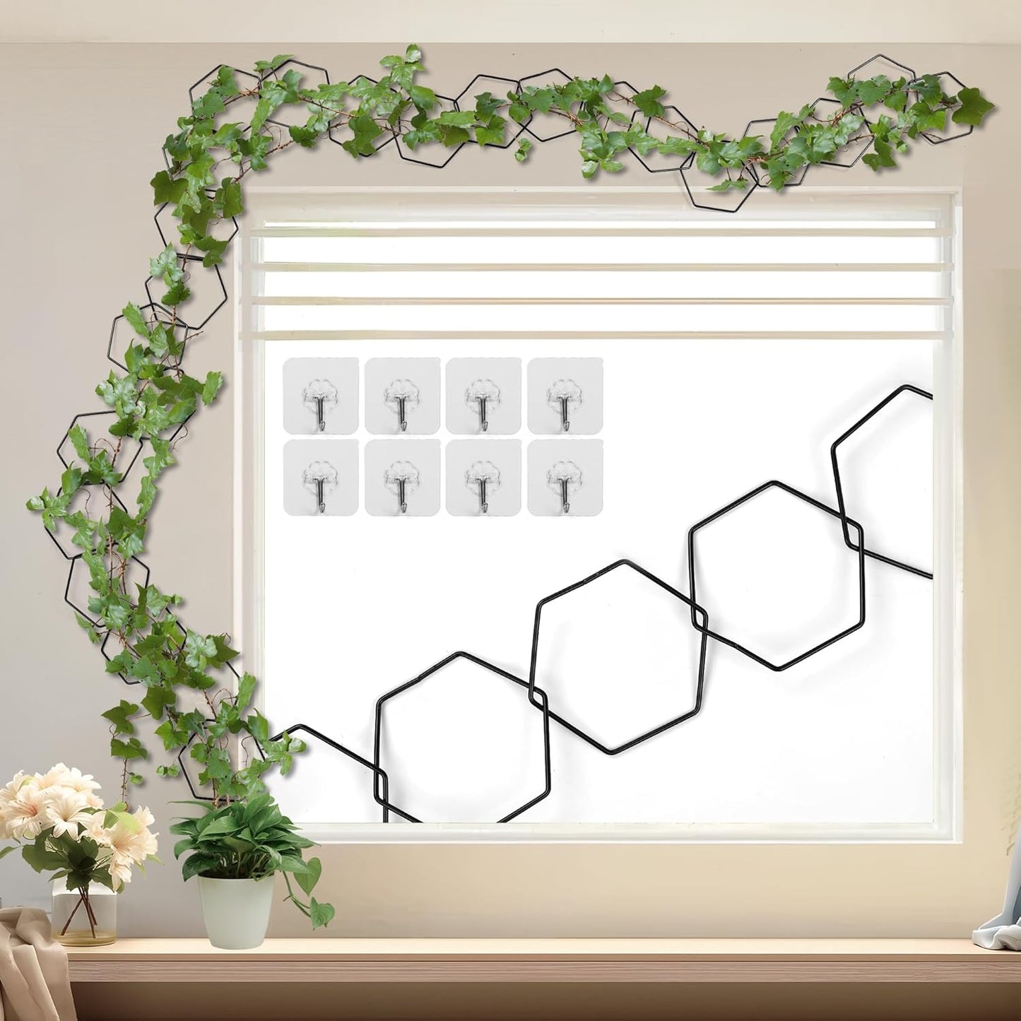 24 Pcs Chain Trellis for Climbing Plants, 120 Inch Long Metal Plant Trellis Indoor Outdoor, Garden Wall Vine Support Trellis, Plant Accessories for Ivy, Peonies, Hexagonal Design Black-VerdiqueGarden