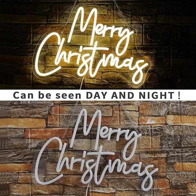 WLHOPE Merry Christmas Neon Sign,Warm White Christmas Neon Signs for Wall Decor,Dimmable Merry Christmas Led Signs for Christmas Party Backdrop Bedroom Window Bar Club Shop,Christmas Gift Decoration-VerdiqueGarden