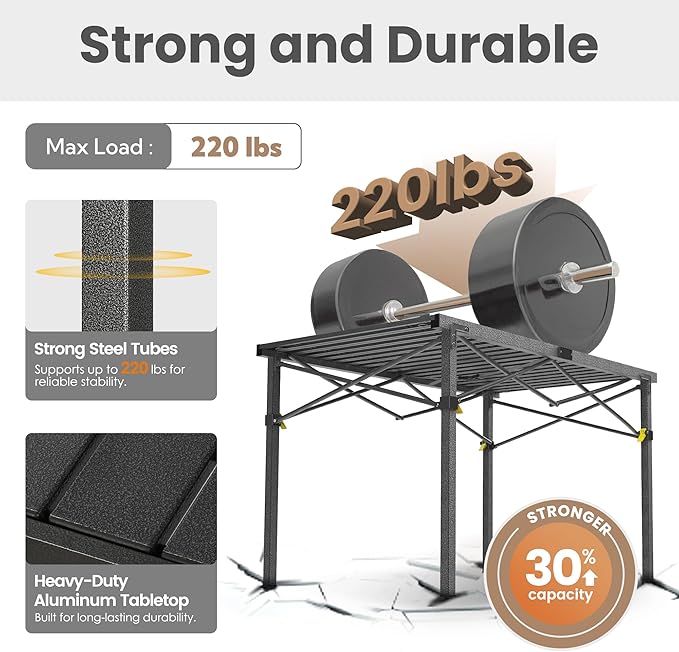 Portable Outdoor Camping Table Large for 2-6 Person - Foldable Camp Table with Aluminum Roll-Up Top & Carry Bag for BBQ, Tailgating, Backyard, 220 Lbs Capacity, Stable & Sturdy (Black)-VerdiqueGarden