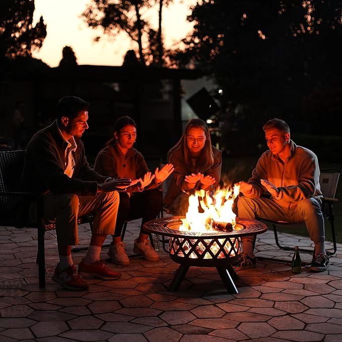 BALI OUTDOORS Fire Pit with Poker, 32 inch Outdoor Fire Pit Patio, Wood Burning Firepits for Outside with Grill-VerdiqueGarden