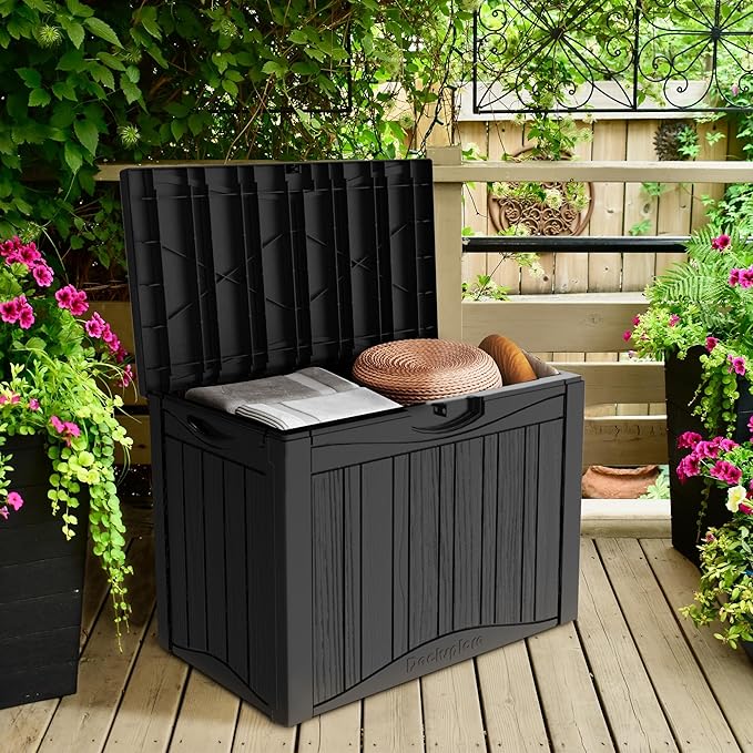 45 Gallon Waterproof Deck Storage Box - All-Weather Outside Storage Box with Lock, Outdoor Box Storage for Patio/Pool Accessories, UV-Resistant Resin, Matte Black-VerdiqueGarden