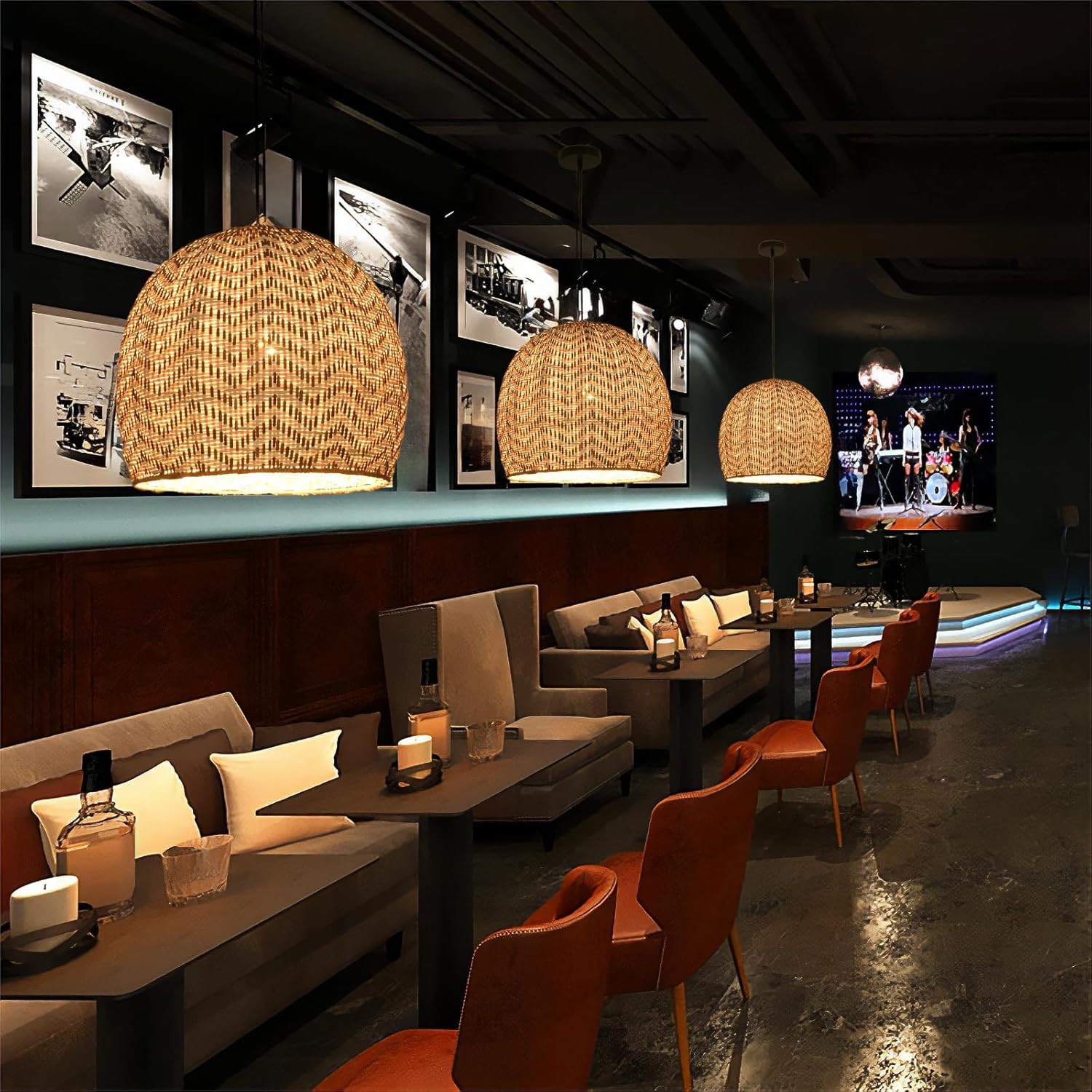 13.77" Rattan Pendant Light 1-Pack Rustic Curry Rattan Hanging Light Hand-Woven Wicker Chandelier for Dining Living Bedroom Kitchen Farmhouse-VerdiqueGarden