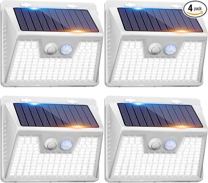 Peasur White Solar Lights Outdoor Waterproof, 6Pack 140LED Solar Powered Motion Sensor Light, 3 Modes Security Wall Lights for Fence Garden Yard Outside-VerdiqueGarden