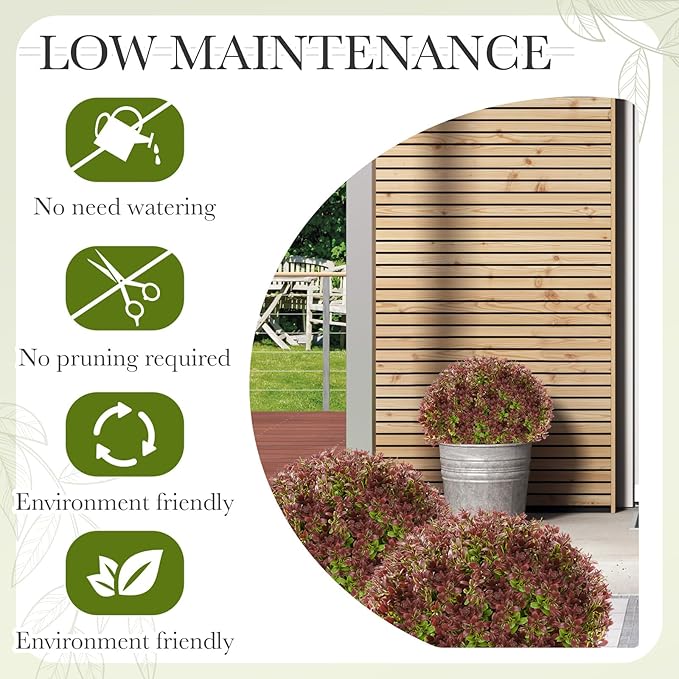 Yunlly 4 Pack 18" Artificial Boxwood Ball Bush Topiary Trees Fake Outdoor Plants, Realistic UV Resistance Faux Shrubs with Spike Greenery Topiary for Front Porch Garden Yard Patio Indoor (Dark Red)-VerdiqueGarden